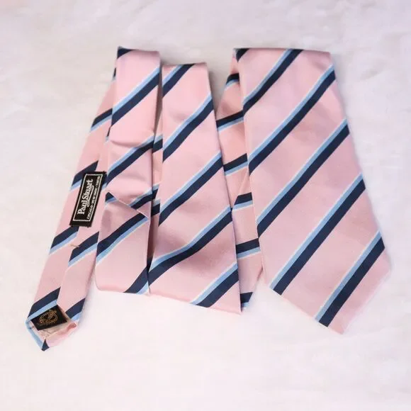 Paul Stuart Men's Silk/Wool Designer Repp Pink/Blue Striped Necktie Made in UK - Picture 3 of 8